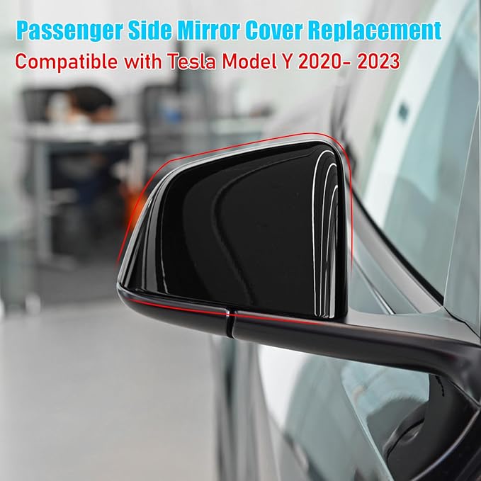 Jaronx Compatible with Tesla Model Y Side Mirror Cover Replacement 2020 2021 2022 2023 2024, Right Passenger Door Wing Black Rearview Mirror Cover Cap for Tesla Model Y Accessories-Glossy Black