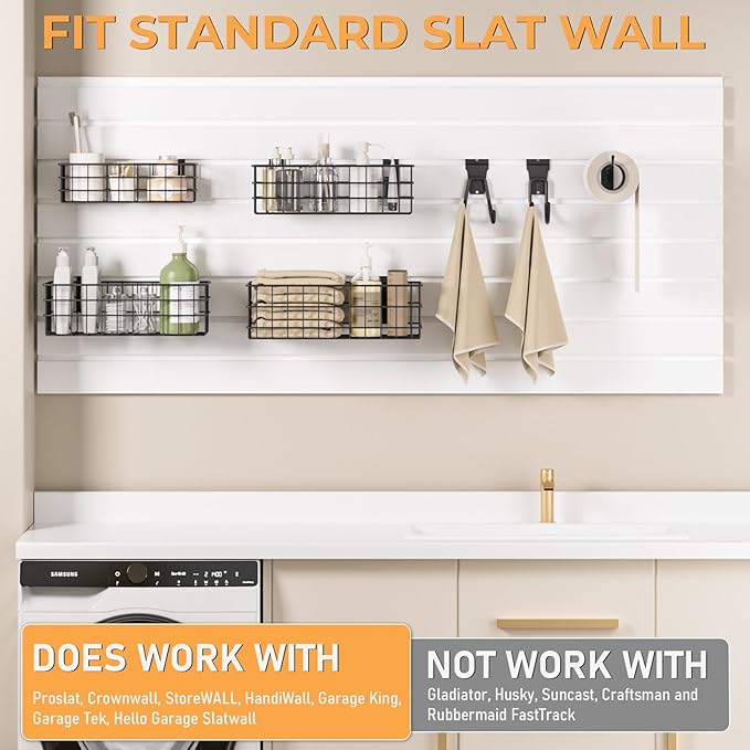 INCLY 30PCS Slatwall Accessories Set, Includes 4 Pack Ventilated Metal Wire Slatwall Baskets and 26PCS Multisized Heavy Duty 