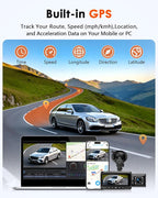 3-Channel Dash Cam 4K for Car: Front, Rear & Inside Dash Camera with 5.8G WiFi & GPS - 24H Parking Mode, 64GB Card for Ridesh