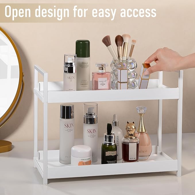 Bathroom Counter Organizer 2 Tier Vanity Storage Countertop Shelf Makeup Organizer Perfume Tray Skincare Holder for Sink, Dre