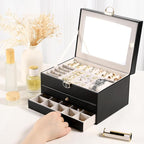 3 Layer Jewelry Boxes for Women with Mirror Large Jewelry Holder Organizer with 2 Jewelry Organizer Drawer PU Lockable Elegan
