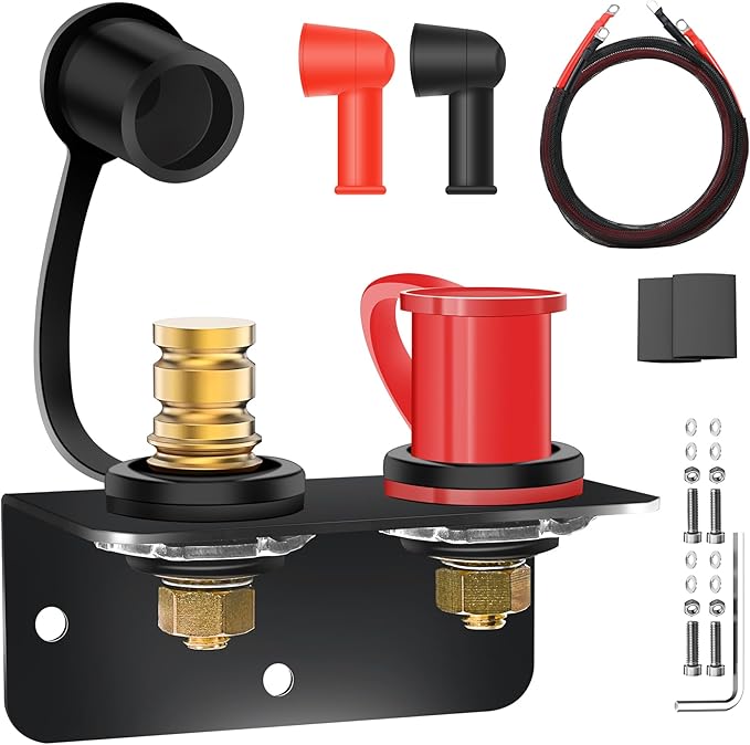 250A Remote Battery Terminals 3/8" Stud Battery Jump Post with Heavy Duty Mounting Bracket and 4AWG Cable Battery Charging Post Kit Battery Relocation Kit for UTV RV Auto Trucks Mowers Boats