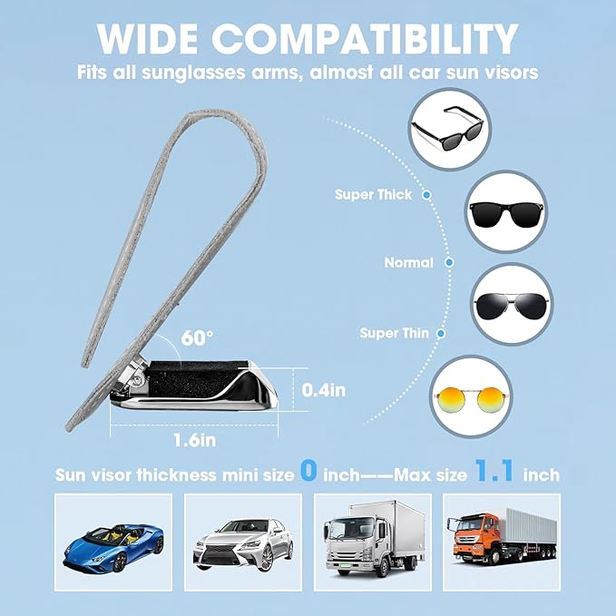 Sunglasses Holder for Car, One-Handed-Operation Leather Sunglasses Clip for Car Sun Visor, 2Pack Sturdy Eyeglasses Holder and Ticket Card Clip, Auto Interior Car Visor Accessories (Gray)