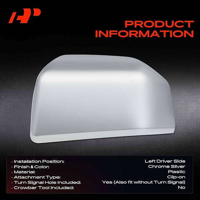 A-Premium Driver Side Rearview Mirror Cover Cap - Compatible with Ford F-150 F150 2015-2020 & Lincoln Navigator 2016-2017 - Chrome
