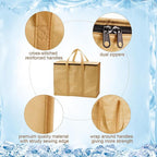 3 Pack XL-large Insulated Reusable Grocery Bags Foldable Cooler Bag Collapsible Shopping Tote for Groceries Stands Upright Storage Bags with Zippered Top and Handles for Food Deliver(Beige)