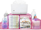 NANYEZH Acrylic Diaper Caddy, Baby Wipes Organizer for Changing Table, Dresser Top Tabletop Organizer with 4 Detachable Compa