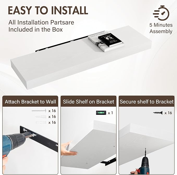 40 Inch Floating Shelves, 12" Deep Floating Shelf Wall Mounted, 40" Wall Shelves, Rustic Deep Bookshelf, Extra Deeper & Thick