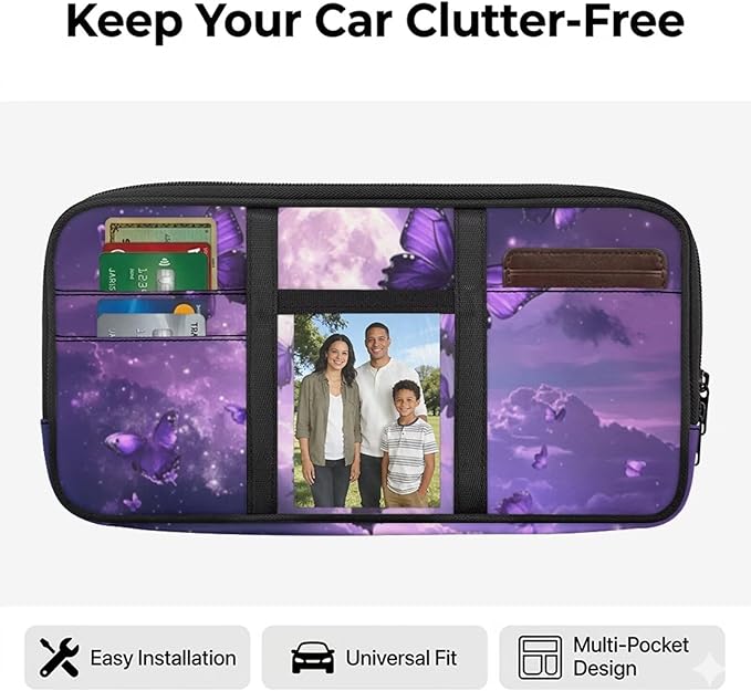 Butterfly Car Sun Visor Organizer Visor Storage Pouch Car Sun Storage Pocket Tactical Car Accessories with Zipper