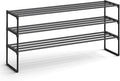 SONGMICS Shoe Rack, 3-Tier Shoe Organizer, Metal Storage Shelf, Upright or Upside Down, for 20-24 Pairs, Stackable, for Entry