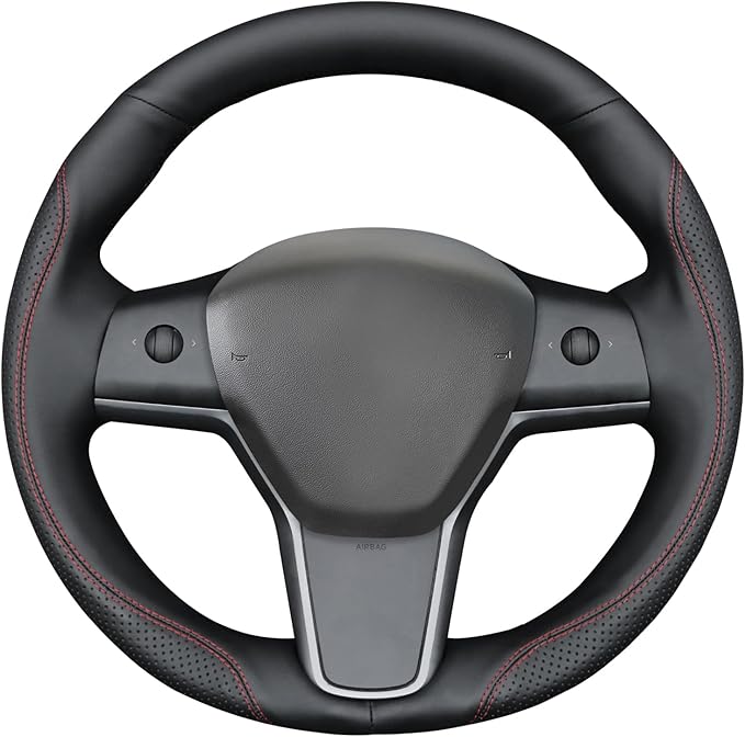 MEWANT Hand Stitched Steering Wheel Cover for Tesla Model 3 2017-2023 / Model Y 2020-2023 for Tesla Model 3/Y Accessories