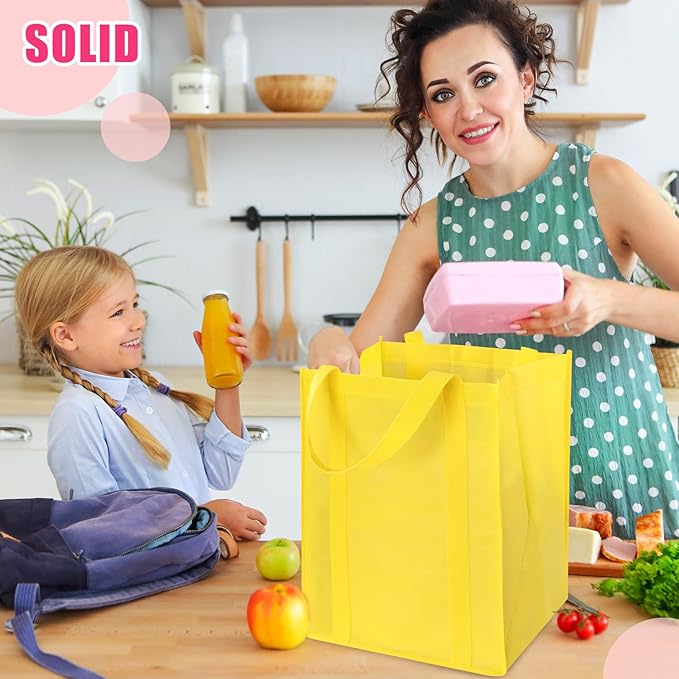 12 Pack Heavy Duty Reusable Grocery Bags - Large Shopping Totes Reinforced Handles, Holds 40 lbs, Foldable and Washable (Rose red)