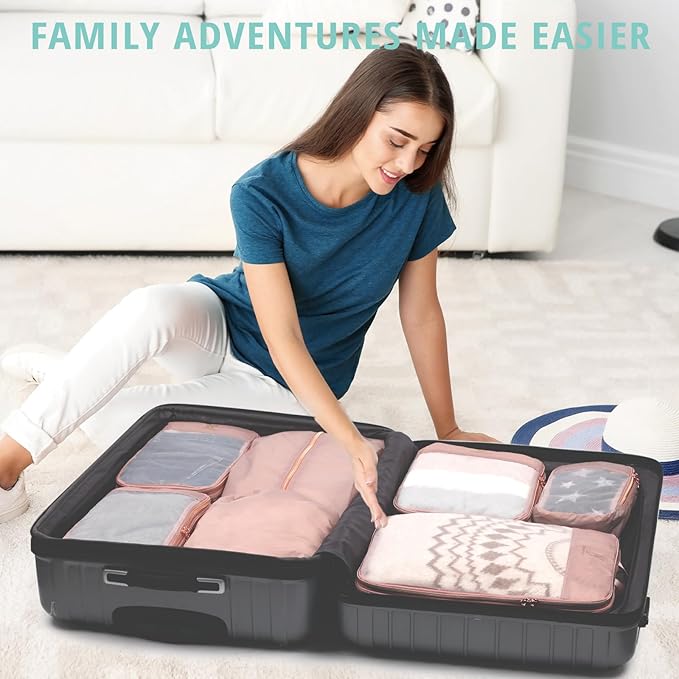 See Through Expandable Compression Packing Cubes, Mesh Travel Packing Cubes for Suitcases, Lightweight Organizers Bag Set for