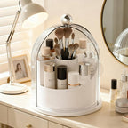 ONXE Makeup Brush Holder Organizer with Lid,360° Rotating Makeup Organizer Countertop,5 Compartments Make Up Brush Organizers