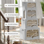 FHSQX 3 Pack Clothes Storage Bins - Foldable Metal Frame Storage Box - Stackable Linen Fabric Container Organizer Set with Ca