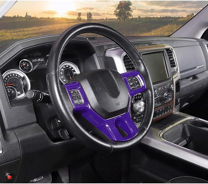 Hoolcar Interior Steering Wheel Cover ABS Trim Compatible with 2010-2017 Dodge RAM Accessories, Purple