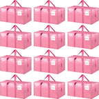 12 Pack Extra Heavy Duty Large Moving Bags with Strong Zipper & Comfortable Handles, Sturdy & Durable Clothes Storage Bags To