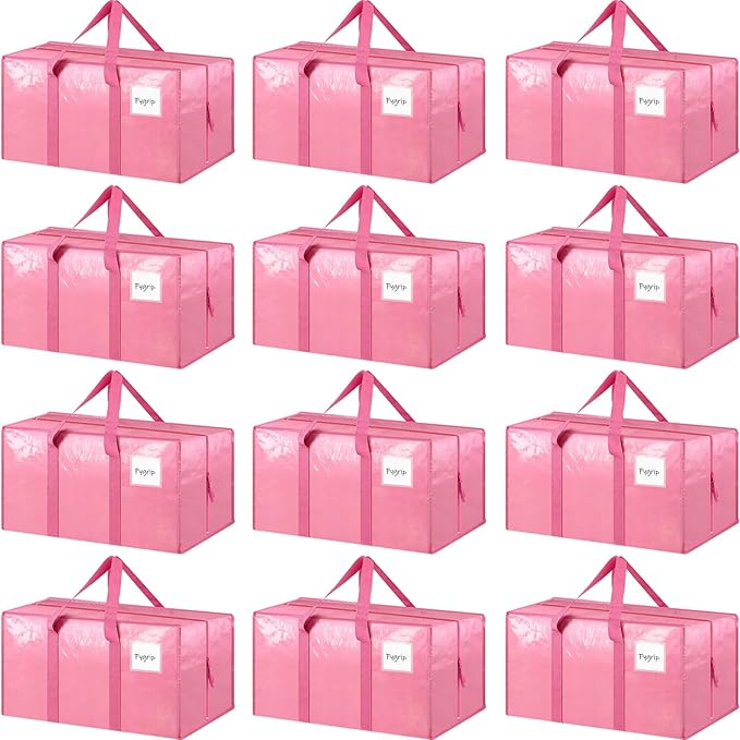 12 Pack Extra Heavy Duty Large Moving Bags with Strong Zipper & Comfortable Handles, Sturdy & Durable Clothes Storage Bags To