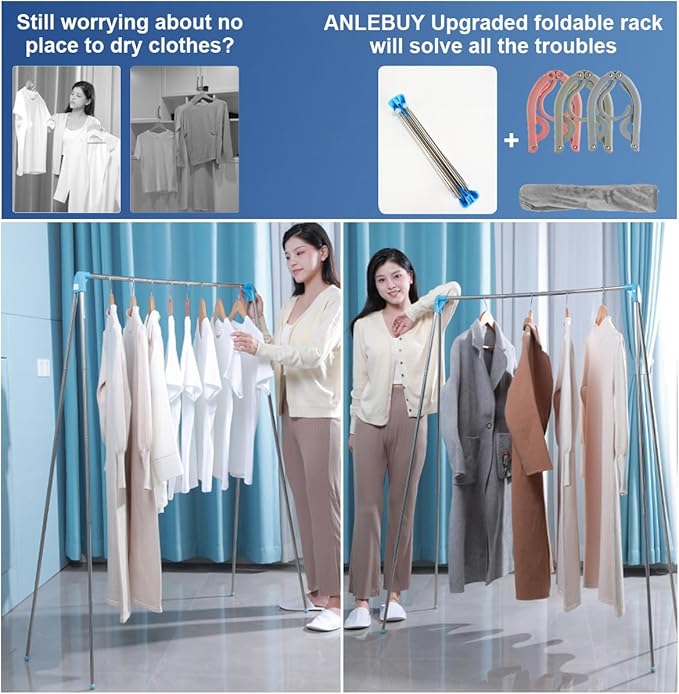 Portable Garment Rack, Folding Clothes Rack, Collapsible Clothing Rack for Dance, Travel, Camping, Laundry, Indoor, Outdoor, 