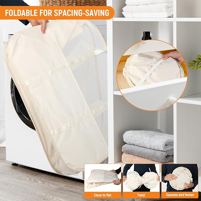 Collapsible Laundry Baskets with 3 Compartment, 150L Tear-proof Pop Up Hamper, Foldable Laundry Basket with Tote Handles, Dir