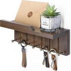 Rebee Vision Farmhouse Key Holder Wall Mount - Decorative Key and Mail Holder for Wall with 7 Hooks and Shelf Organizer - Ide