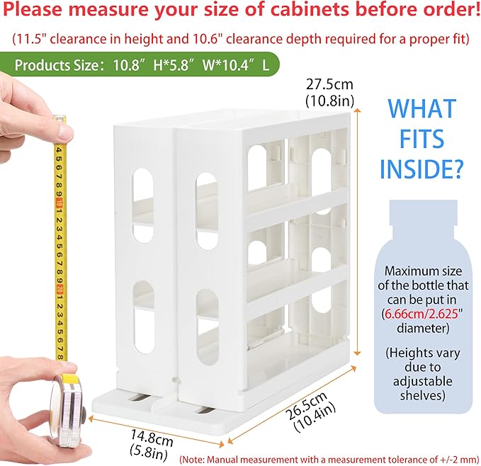Dutiplus Medicine Organizer 3-Tier Shelves Cabinet Storage Rack Organizer for Holding Vitamins, Supplements, Cosmetics 10.82"
