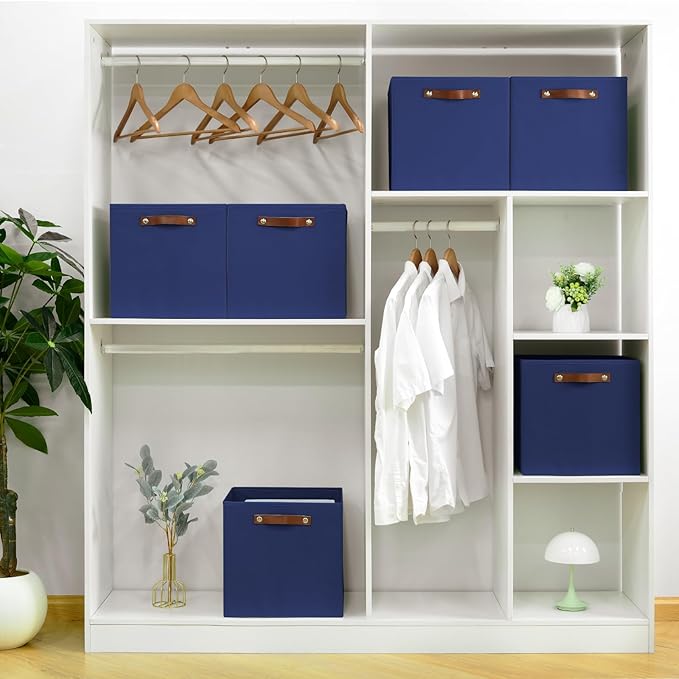 FinishingBo 6-Pack Storage Cubes with Handles & Label Holders Basket, Closet Cube Home Organizer Bins(Blue, 13 x 13 x 13 inch