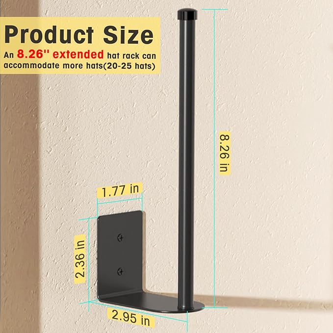 2 Pack Black Hat Racks for Baseball Caps, Stainless Steel Hat Organizer for Baseball Cap, Hat Holder Storage Organizer, Hat H
