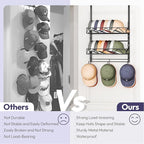 SWTYMIKI Over Door Hat Organizer - 3 Tier Wall Mounted Hat Rack with 2 Adjustable Metal Basket and 3 Hooks, Hanging Baseball 