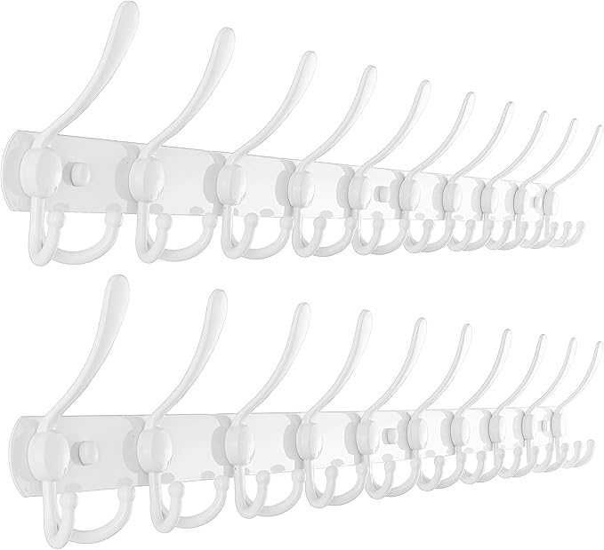 Dseap Coat Rack Wall Mount - 38” Long 10-Tri-Hooks Heavy Duty Coat Hanger Rail Wall Hooks for Hanging Coats Hats Clothing Clo