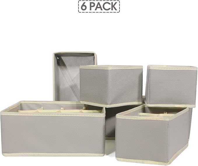 TENABORT 6 Pack Foldable Drawer Organizer Dividers Cloth Storage Box Closet Dresser Organizer Cube Fabric Containers Basket B
