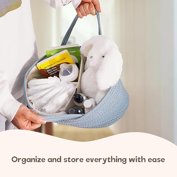 luxury little Diaper Caddy Organizer, Large Cotton Rope Nursery Baby Basket, Changing Table Organizer for Baby Diaper Storage