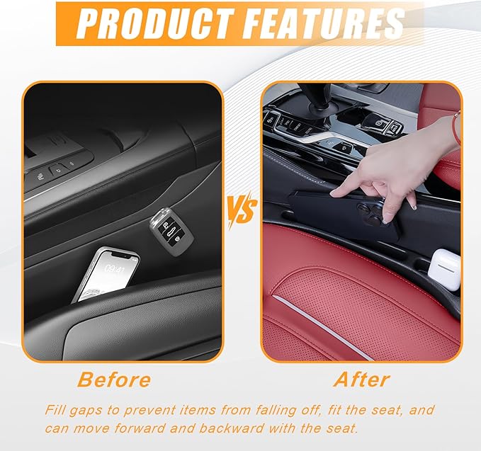 2 Pack Black Car Seat Gap Filler Organizer, Universal Car Seat Gap Plug with Seatbelt Slot, Anti-Drop Organizer for Keys Phones Storage for Auto Truck SUV