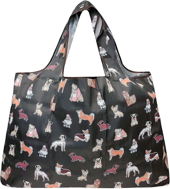 allydrew Large Foldable Tote Nylon Reusable Grocery Bags, 6 Pack