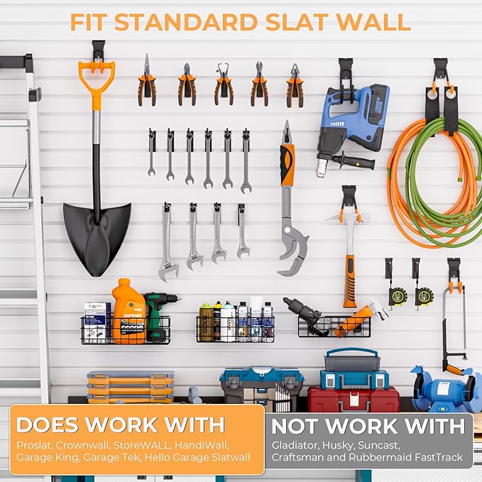 INCLY 27PCS Slatwall Accessories Kit, Includes 3 Pack Ventilated Metal Wire Slat Wall Baskets, Multisized Heavy Duty Slatwall