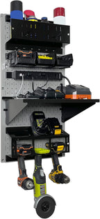 Wall Control Power Tool Storage Organizer Kit Cordless Drill Holder Charging Station Rack 16” x 32” Metal Pegboard Organizati