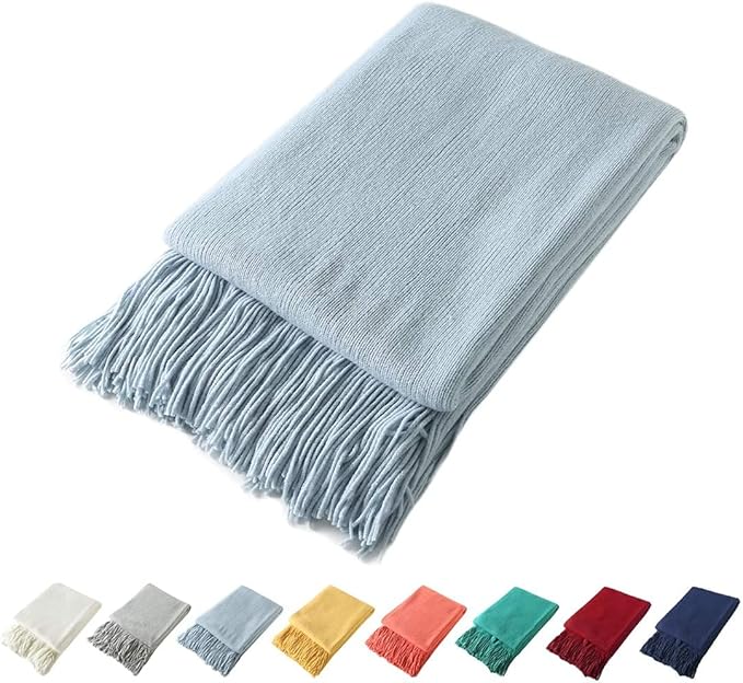Homiest Decorative Knitted Throw Blanket with Fringe, Lightweight Acrylic Knit Blanket, Soft & Cozy Tassel Blanket for Couch 