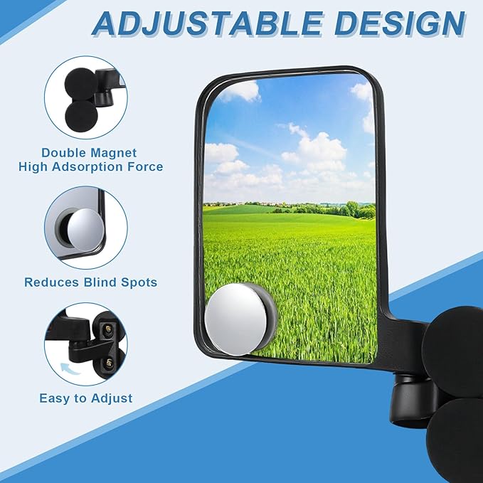 Magnetic Tractor Mirrors 2 PCS, Tractor Side Mirror with Blind Spot Mirror, Compatible with John Deere Kubota B BX Mahindra Tractor Accessories