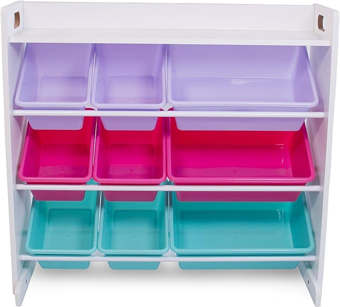 Humble Crew Toy Storage Organizer with 9 Removable Storage Bins for Kids Playroom, 3-Tier with Top Shelf Toddler Toy Organiza