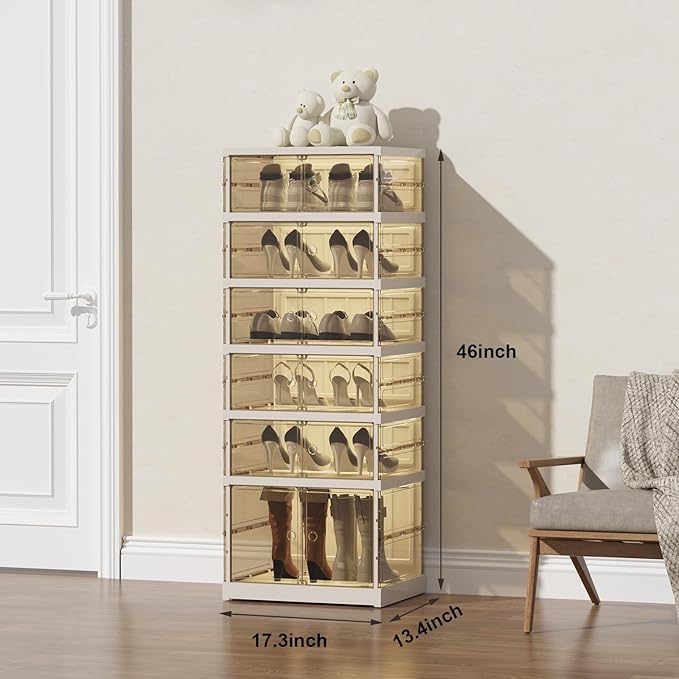 SYNCVIBE Shoe Rack Organizer for Closet Entryway Foldable Sneaker Storage Shoe, Collapsible Shoe Cabinet, Stackable Shoe Stor