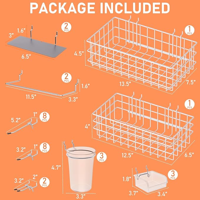 INCLY 30PCS Peg Board Organizer Accessories Kit, Pegboard Hooks Assortment with Bins, Cups, Wire Baskets and Paper Towel Hold