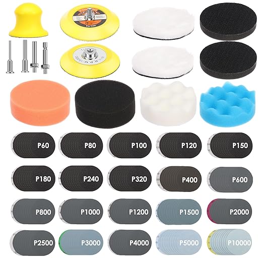 215Pcs 3 Inch Sanding Disc Drill Polishing Kit, Headlight Restoration Kit, Hook and Loop Sanding Pads - 60 to 10000 Grits Wet