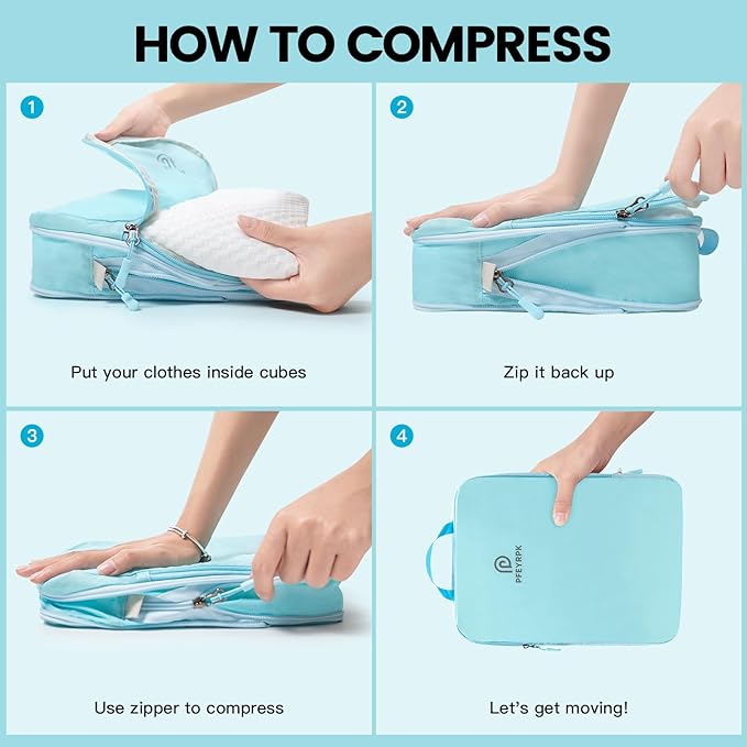 PFEYRPK Lightweight Compression Packing Cubes for Suitcases, Compressible Expandable Travel Packing Organizer with Clear Toil