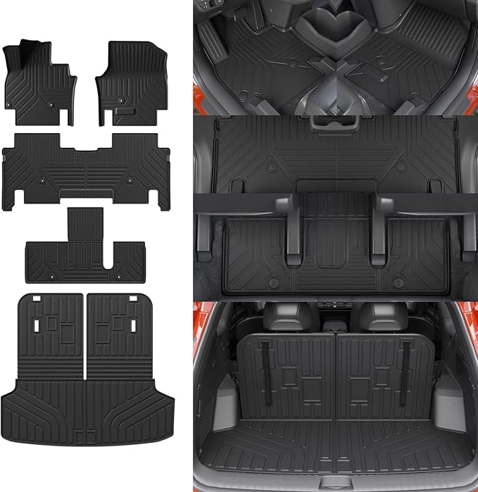 Floor Mats Compatible with 2024 2025 2026 Kia EV9 6&7 Seats Cargo Liner Cargo Mat Trunk Mat Trunk Liner Back Seat Cover Protector EV9 Accessories (Floor Mats+Trunk Mat with Backrest Mat)