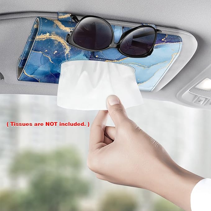 CaseBot Car Visor Tissue Holder, Sun Visor Napkin Holder, Mask Holder, PU Leather Backseat Tissue Box for Truck SUV, Ocean Marble