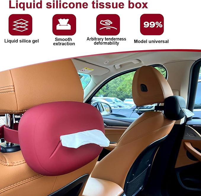 Car Tissue Holder,Silicone Tissue Box Cover with Adjustable Strap,Car Tissue Box Organizer for Backseat, Center Console and Sun Visor(7.4 * 5.1 * 2.5in)