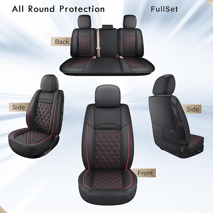 Coverado Leather Car Seat Covers, Waterproof Dooge Ram 1500 Seat Covers Compatible with 2002-2025 Dodge Ram 1500 2500 3500 wi