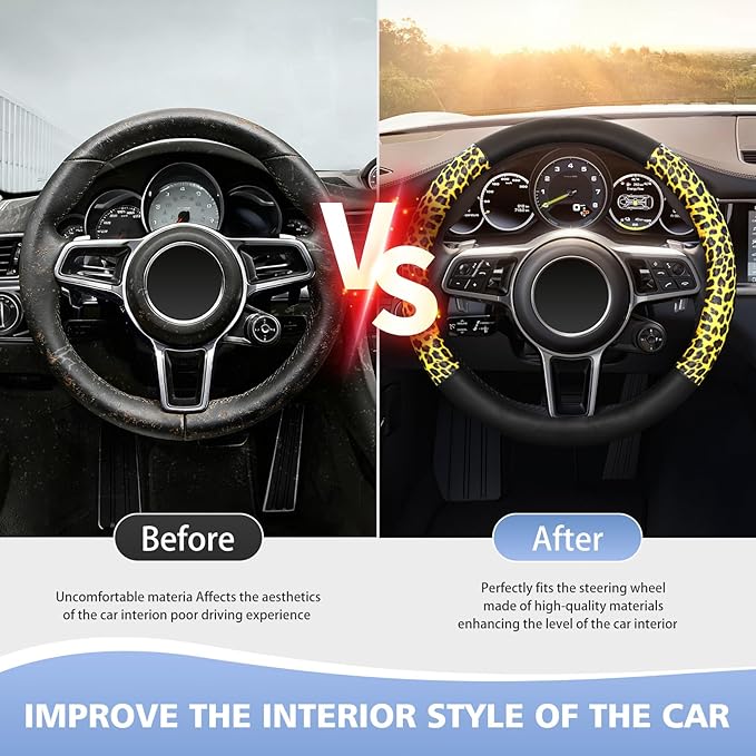 ZHOL Animal Texture Leather Steering Wheel Cover, Built-in Non-Slip Rubber Ring, Non-Toxic, Odorless, Not Fade, Suitable for 