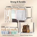 ALSO GO Portable Closet, Storage Organizer Wardrobe with Non-Woven Fabric Cover, with 3 Hanging Rods, 6 Storage Shelves and S