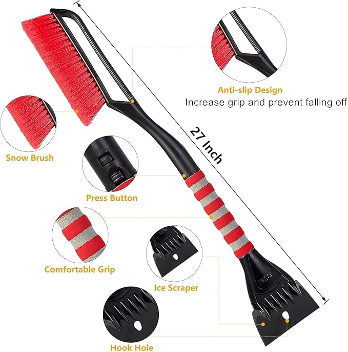 FOVAL 27" Ice Scraper Snow Brush (3 Pack), Wider Ice Scraper(4.73" Width) Snow Removal Car Brush with Comfortable Foam Grip for Cars, Trucks, SUVs, Windshield, Window - Winter Tool