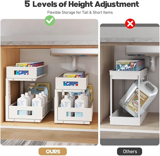 1 Pack 17IN Depth Under Sink Organizer, 2-Tier Pull Out Cabinet Organizer With Smooth Circular Rail, Large Capacity Metal Mes